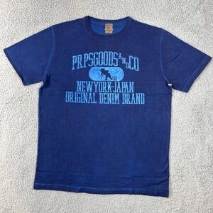 PRPS GOODS&CO Blue Graphic T Shirt "New York Japan Original Denim Brand" Men's L